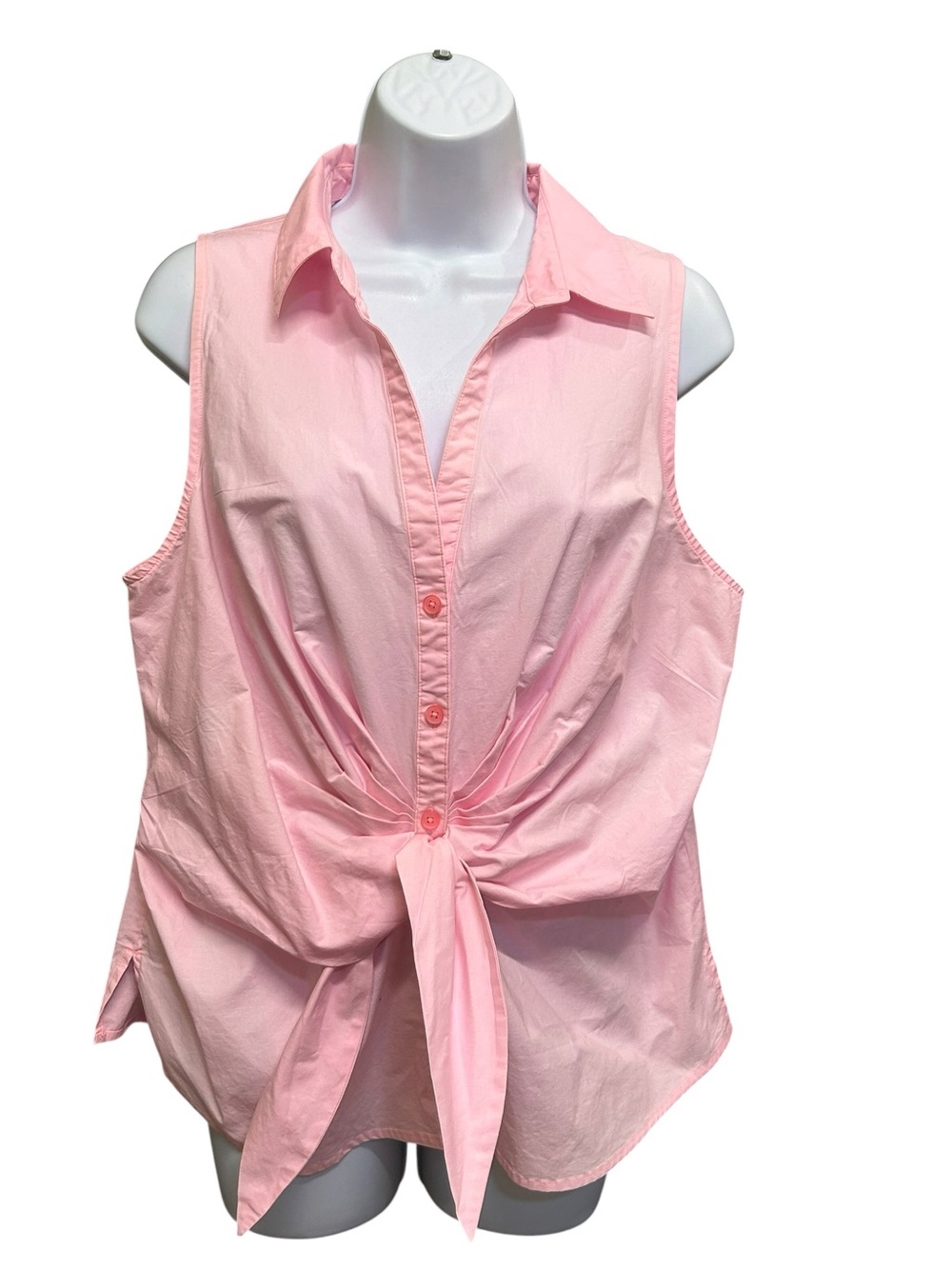 Nine West Button Tie Front Pink Sleeveless Blouse Size L